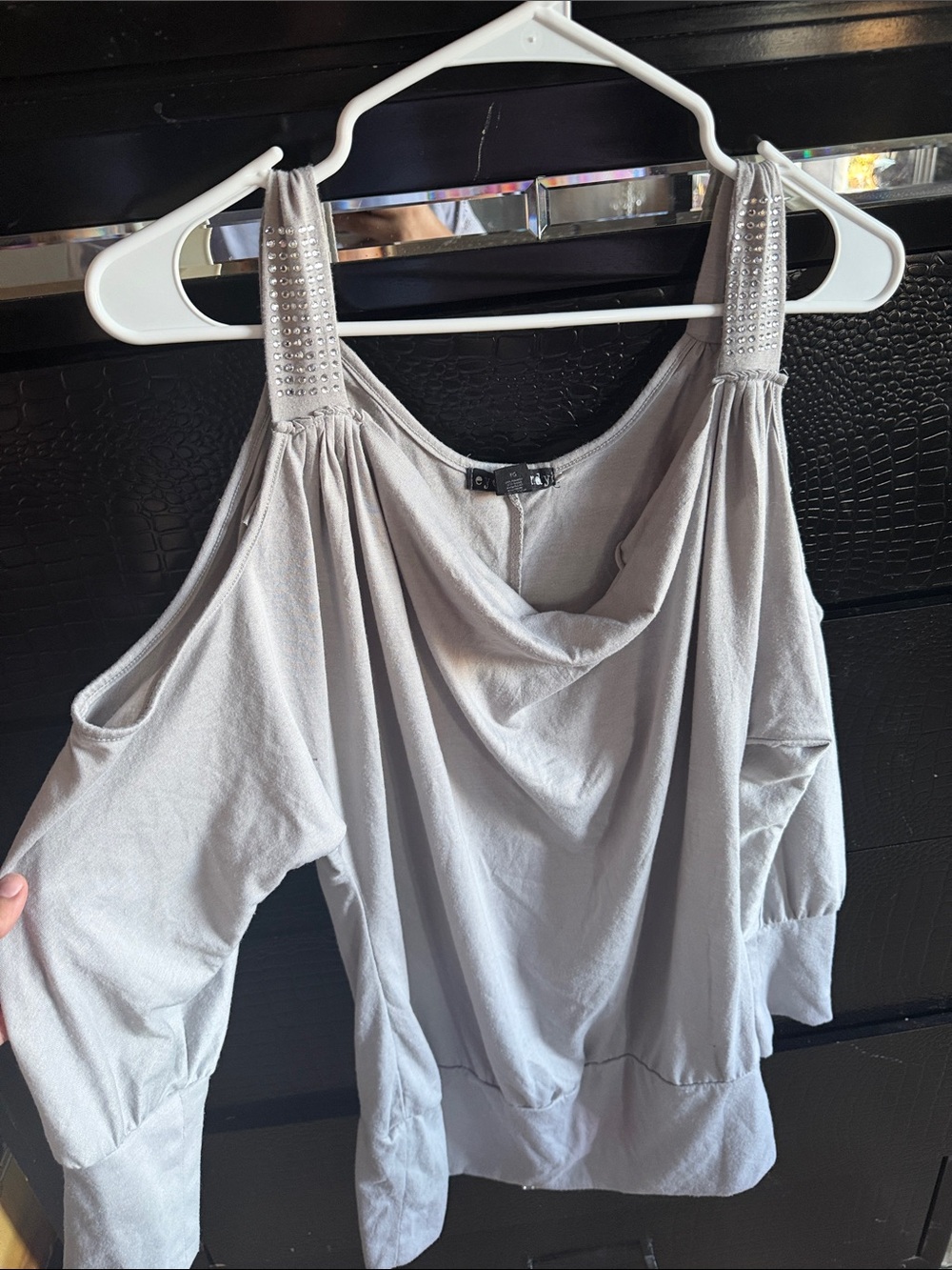 eye candy Studded Cold-Shoulder Tunic in Light Gray